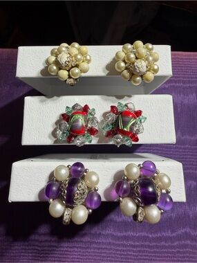 Vintage Japan The Pairs Of Cluster Clip-On Earrings
